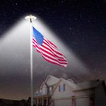 LED Solar Powered Flag Pole Down Light, 6 Watts, Massive 800 Lumens, Ultra Bright 120 High Output 2835 SMD LED's, 5 Year Warranty.

Our fixture is a very high end, high powered LED solar powered flag pole down light. The installation allows you to display your flag with pride and proper illumination. Very high 800 Lumen output. Using 120 ultra bright 2835 SMD LED's. This light is at the much higher end of illumination compared to others. By installing the LED solar flag pole light no need to constantly raise flag in the morning and lowering the flag at night.

Light sensor is completely automatic which means no switches to forget to flip. Light turns on at night and turns off at daylight. Fast and easy no hassle installation. Simply lower your pole and fit solar fixture under the truck that rest at the top of the pole. Must be sure light is in the "on" mode with the on/off button before installing. No tools required. No electrician or electrical contractor required. The sun supplies the power. Fixture features a compact all-in-one design.

The 5.5V 5,2 Watt solar panel is built into the fixture which converts more solar energy into electricity to be stored. Solar flag pole down light has built in very large capacity 3.7V 5,200mAh Lithium rechargeable battery. Working time up to 12 hours on a full charge. High IP65 rating for high resistance to most weather conditions, such as wind, rain and dust. Constructed of impact resistant ABS for long life trouble free operation. we back our quality with an industry leading 5 year warranty. Please note! No ball, no bolt, no ornament, no flag, or flag pole is included in the package.