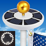 LED Solar Powered Flag Pole Down Light, 200 Lumens, 26 High Output 2835 SMD LED's, IP65, 5 Year Warranty.

This is our best value solar flag pole light. The fixture is a very high end, high powered LED solar powered flag pole down light. The installation allows you to display your flag with pride and proper illumination. Very high 900 Lumen output. Using 26 ultra bright 2835 SMD LED's. This light is at the much higher end of illumination compared to others. By installing the LED solar flag pole light no need to constantly raise flag in the morning and lowering flag at night.

Light sensor is completely automatic which means no switches to forget to flip. The light turns on at night and turns off at daylight. Fast and easy no hassle installation. Simply lower your pole and fit solar fixture under the truck that rest at the top of the pole. Must be sure light is in the "on" mode with the on/off button before installing. No tools required. No electrician or electrical contractor required.

The fixture features a compact all-in-one design. The 5.5V 1.8 watt solar panel is built into the fixture which converts more solar energy into electricity to be stored. The high efficiency solar panels for this light offer a maximized area utilization ratio and the conversion efficiency exceeds all the similar products on the market. Solar flag pole down light has built in 3x1.2V 2000mAh Ni MH rechargeable batteries.

Working time up to 10 hours on a full charge. High IP65 rating for high resistance to most weather conditions, such as wind, rain and dust. Constructed of impact resistant ABS for long life trouble free operation. We back our quality with an industry leading 5 year warranty. Please note, there is no ball, no bolt, no ornament, no flag, or flag pole is included in the package.