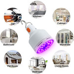 5 Watt UVC Germicidal Lamp, 3.5V Rechargeable Battery, IR Remote, 3 Gear Timing Control, Includes USB Cable.
Five watt high intensity UVC ultraviolet bacteriostasis bulb is a safe, no ozone, very portable, disinfection solution. 3.5V intensity rechargeable battery. Includes IR remote control, switching and timing. Bulb offers 3 gears timing control.

Swiping back and forth five times for fast disinfection. The bulb eliminates peculiar smells in narrow and confined spaces. Widely used for high level disinfection of living room, bedroom, bathroom, kitchen, clothing, toys, shoes, cabinets, wardrobe, storage boxes, back packs, car, pet bedding, and any other smaller space areas. A charge for one hour will last for two hours. This is a great effective germicidal lamp. Include a USB cable.  

It is important to note that the device will emit very strong UVC light. The UVC light can harm your health, so the area must be vacated when the light is in operation. Pets should not be in the area being treated. When the germicidal lamp is turned on, leave the area unoccupied and keep the environment free of animals and plants. Never look directly at the germicidal light source. We back our quality with a 1 year warranty.