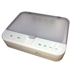 UVC Disinfection Box, 9 Watts, 3.5V Rechargeable Battery, UV tube, Aroma Function, 253.7 Ultraviolet Wavelength, USB Cable Included.
UVC disinfection box contains UV tubes on two sides of the box for 360 degree circulation disinfection. Product utilizes a safe and portable DC5V Battery power source. Disinfection box has a large capacity and a disinfection power of 9 watts.Indicator lights and voice prompts ensures safe and correct use.

Product features aromatherapy function to provide fragrance for the disinfection objects. Disinfection box can be a power supply for other devices by USB charging during disinfection process. Large capacity disinfection, for items up to 6 inches. Great for disinfecting mobile phones, watches, tooth brushes, Covid masks, keys, jewelry and any other small objects. This is a must have item for today's times. 
