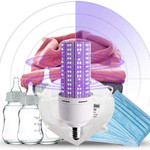 30 Watt UVC Corn Bulb, 250nm, E26 Base, High Quality LED UV Chips, Wireless Smart Remote, Includes Wired Lamp Holder, 5 Year Warranty.

LED UVC 30 watt corn bulb is a super clean function option. Bulb uses professional UV LED beads to give the lamp a stronger cleaning ability. This UVC light can illuminate 30 times the power ability compared to sunshine. UVC bulb effectively disinfects larger scale indoor areas.

The UV bulb is free of Ozone and can be worked in any area that you want to clean. 360 degree no dead corner. Very safe to use without any bad impact or smell to provide a cleaner, healthier and safer living environment.

Bulb offers ease of use. Adopted with the most common E26 medium base socket. Just screw-in this bulb, turn on the power, then press the start button. With the included bulb pre-wired lamp holder, the bulb can be moved and installed easily in different rooms and areas. Very portable application

The light has an effective light irradiate area of more than 300 to 500 square feet. Widely used for home, living room, bedroom, kitchen, bathroom, office, factory, supermarket, workshop, school, hospital, hotel, casino, restaurant and any other larger indoor area that needs cleaning. Product ships with easy to use wireless smart remote control which can also set timing. Wired lamp holder is also included.

UVC warning: Never let your eyes and skin be exposed to the UVC light. Do not touch the light emitting part of the bulb with your hands or other objects to avoid damage to the LED's caused by static electricity. Individuals must vacate the irradiation area (includes pets and plants). When you prepare to enter the room, light must be turned off. We back our quality with a very strong five year warranty.