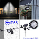 Solar LED, Dual Adjustable Head, Landscaping Security Spotlight, 7 Watt, 1000 Lumen, 36 LED, 4 Lighting Modes, IP65, 5 Year Warranty.

The Dual head LED fixture can be used to illuminate and enhance landscaping projects or as a true security application. Easy installation which requires no wiring or trenching. The sun supplies the power. Flexibility to decorate garden, pathway, lawn, yard, walkway, pond or any area where line voltage is not accessible. Fixture features high output 1000 lumen, 7 watt, 36 LEDs to assure high quality light for multiple applications.

Polycrystalline 6V 3 Watt solar panel. Lithium 3.7V 5200mAh battery. Constructed ABS with a IP65 rating for trouble free weather proof operation. PIR motion sensing.
Chose from 4 lighting modes.
Mode #1 is dim then bright light with motion sensor. Spotlight will stay dim until motion is detected and will turn bright.
Mode #2: Light turns off then to bright with motion sensor. Light will turn off until motion is detected and will turn to bright. Mode #3: Light is always on bright. Light will remain on bright lighting for 4 hours.
Mode #4: Light is always on dim. Light will remain on dim for 8 hours.
We back our quality with an industry leading 5 year warranty.

 Product Technical Data:

• SKU: GS-2H-SL-1103
• Ref: 1103
• Brand: LSS
• Wattage: 7 Watts
• Lumens: 1000 Lumen
• Kelvin: 6000K
• Weight:   2Lbs.
• Height: Adjustable to 24 Inches
• Depth: 7 Inches
• Length: 12 Inches
• Base: Stake or Mount
• Mount: In Ground or Wall
• Light Source: LED
• LED Type: 36 High Output SMD
• IP: 65
• CRI: 80
• Beam Angle: 150 Degree
• Life Time: 50,000 Hours
• Warranty: 5 Years
• Body Color: Black