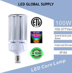 400 Watt Retrofit LED Enclosed Fixture Corn Bulb, Using Only 100 Watts, 10 Year Warranty.

This LED Retrofit bulb is the perfect retrofit for 400 watt HID bulbs in totally enclosed fixtures. Bulb has dynamic temperature control. This bulb does not use fan for cooling and utilizes a potted driver. Option of 4000, 5000, 5700 kelvin. The bulb has a 360 degree beam angle which is ideal for lighting commercial and industrial spaces such as warehouses, storage rooms, factories, supermarkets and shopping malls, and parking lots.

High lumen, high power bulb is very energy efficient. Eight times as efficient as incandescent, five times as efficient as metal halide and high pressure sodium lamps.Bulb is twice as efficient as compact fluorescent bulbs. No moving parts and no active cooling fan. Bulb uses radiator technology for cooling. Internal driver for single component installation.

Flame retardant material for safety. Operating temperature -20F to 140F. Environmentally friendly, contains no glass, no mercury or lead. There is a 480V AC option available. We back the quality of these bulbs with an industry leading 10 year warranty. *Take advantage of our 30 day risk free return policy.

NOTE: When retrofitting LED to HID fixture, ballast must be by passed or removed when present. Eliminating the ballast saves additional costs related to maintenance, energy consumption, and performance. Additionally, by passing your ballast will ensure that no RFI interference or audible buzz occurs it generates. 