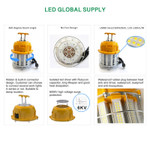 450 Watt LED Temporary Work Light Using Only 100 Watts.
13,000 Lumen, DLC Listed, 10 Year Warranty.
    SKU: GS-100-SR-WL
    Ref: 836
    Brand: Global
    Wattage: 100 Watts
    Replaces: 450 Watt HID
    Lumens: 13,000
    Kelvin: 5000K
    Volts: 100-300V AC or 480V AC
    Length: 13.3 Inches
    Diameter: 5.9 Inches
    Weight: 8 Lbs
    Mount: Snap Hook
    LED Type: High Output SMD
    IP: 65
    CRI: 80
    Beam Angel: 360 Degrees
    Not Dimmable
    Driver: Internal
    10 Foot USA Wall Plug
    UL, cUL, DLC Listed
    Life Time: 50,000 Hours
    Warranty: 10 Years 
