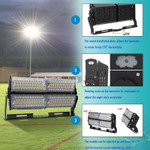 2.000 Watt HID Replacement LED Sports Flood Light, Using only 480 Watts, Massive 74,400 Lumens, DLC Listed, 10 Year Warranty.

LED high mast sports flood fixtures are the perfect fit for arenas, ball fields, gymnasiums, tennis courts, plazas, airports, courtyards and public areas. Its 20/40/60/90/100/120 degree beam angle options provide optimum light coverage at your high mast pole heights. 60 degree most popular beam angle.

This LED sports flood features a 180° range of adjustment for easy adjustment. With the solid state design these LED floods are an instant on and off and have no recovery time for on off switching. This fixture is also equipped with advanced technology that eliminates electrical interference. Reduces energy consumption in excess of 70% with higher lumens per wattage. Industry leading 10 year warranty. These led lamps are DLC listed for potential utility company rebates.