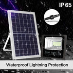 LED Solar Powered Flood Light, High Output 40 Watt, With Panel, IP67, Adjustable Arm, 6000 Kelvin, Waterproof, Energy Efficient, 5 Year Warranty.

Built in photoelectric sensor, auto on/off dusk to dawn. Easy to install. Water proof, dust proof and durable. No pollution, energy saving and environmental protection. Built in lithium iron phosphate battery which features high temperature resistance and long lifespan. IP67 waterproof grade, all aluminum lamp body, aluminum alloy frame. Tempered glass solar panel, with high resistance to wind, sun and rain.

Major breakthrough in LED solar floodlight illumination technology. Combined with Li-Ion battery performance which makes this cast aluminum LED solar flood light a perfect choice for illuminating large areas with a solar powered flood light. Comes with a handy remote control with dimming and timer with a 60 foot range. LED solar flood lights can be configured to turn on automatically at night and off at dawn.

• Benefits
This lighting option is extremely energy efficient and low maintenance. A completely green option with no gases or other harmful emissions. No damage, such as fading, caused by traditional lighting. Heat generated by these lights is almost non existent when compared to halogen light. Light emitted from LED solar outdoor flood lights does not cause damage to skin or eyes. Average lifespan of these lights is 30,000 hours. Good Electromagnetic compatibility.

• Features

    Battery Capacity: 6 Volt/18000mAh
    Solar Street Light Work Time: 20+ Hours After Fully Charged
    Kelvins: 6000
    Motion Angle: 120 Degrees
    Motion Distance: Approx. 16-23 Feet
    Charging Time: 6-8 Hours
    Waterproof Level: IP67
    Control Mode: Light Sensor+ Motion Sensor+ Remote Control
    Remote Control Distance: Up to 60 Feet 

• Remote Control Mode
1) Automatically lighting. Light on as dusk and off as dawn.
2) Timing light for 3/5/8 hours or On/Off anytime.
3) Half light on the basis of mode 1 or 2.
*Rated for indoor and outdoor use. Suitable for all outdoor large area lighting or wet locations.

• Installation
Rated for indoor and outdoor use; Suitable for all outdoor large-area lighting. Suitable for wet locations when used in an outdoor rated fixture. Good electromagnetic compatibility, no electromagnetic interference to the surrounding environment.

    SKU: GS-SL-FL-40W-954
    Ref: 954
    Brand: Global
    Wattage: 40 Watts
    Kelvins: 6000
    Length: 7 Inches
    Depth: 2.5 Inches
    Width: 8 Inches
    Weight: 5 Lbs
    Body Color: Black
    Mount: Adjustable Arm
    LED Type: 83 Pieces High Output SMD
    IP: 67
    Beam Angle: 120
    Warranty: 5 Years 