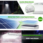 LED Solar Powered Aluminum Motion Light, 4 Watts, 600 Lumens, 48 LED's, IP65, 5 Year Warranty.

Ultra Bright LED. LED solar motion light has been upgraded to 48 LED's which allows more area to be super bright lighted. LED solar motion light is an ideal choice to illuminate fences, patio, decking, yard, garden, and steps. LED motion light has three modes. 1) Strong long light mode. 2) Dim light sensor mode. 3) Strong light sensor mode.

Product has a longer lasting upgraded battery. Rechargeable 4400mAh battery allows the solar light to be fully charged by the sun
Good outdoor weather resistance with the IP65 waterproof rating. Light is constructed of all aluminum alloy housing. Estimated 30,000 hours lifespan. We back our quality with a very strong 5 year warranty. Take advantage of our 30 day risk free return policy.

NOTE:
Be sure that the solar light is placed such that it will not be in shade during the day and is best to be facing the South.
Charge the solar light for 6 to 8 hours under the sunshine before first use. The motion sensor solar light is an ideal choice for outdoor environment, such as  fences, patio, decking, yard, garden, step and other outdoor general lighting locations.

Specifications
Recharge Time: 6 hours
Working Time: ≥12 hrs
Rechargeable Battery: 3.7V 4400mAh
Color Temperature: Cool White
LED Quantity: 48 LEDs
Motion Sensor: Up to 26 feet and 120 degree detection range. 
