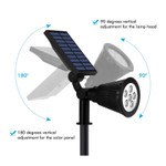 LED Solar Powered 1 Watt Lawn Light, 200 Lumens, 6 Pcs 50 Lumen LED's, Dual Adjustment Feature, IP65, 5 Year Warranty
LED solar powered lawn light offers separate adjustments for the light and solar panel. Unlike other light with combined solar panel and light, our light is fully adjustable. It's not only able to illuminate your desired spot but also to get optimum sun exposure.

Product offers 2 lighting modes. One simple mode button makes is easy to choose. Low-light mode 8 to 12 hours of illumination. High-light mode for 4 to 6 hours of illumination.

High conversion rate and auto on & off: Made of 1.5 Watt mono-crystalline silicon which allows fixture to charge  much faster than other light in the same sun condition. LED solar powered lawn light detects brightness changes in external environment and automatically switch on and off to help to eliminate the stress of having to physically turn fixture on and off. Very easy tool-free Installation. Mounting options of in ground or use included screws to mount on the wall. No wiring or cabling required. The sun provides the power. Perfect for illuminating pathway, patio, landscape, porch, pool, deck, flag etc.

Quality guaranteed and long life span: Upgraded IP65 rating to withstand any extreme weather conditions. We back our quality with an industry leading 5 year warranty. Take advantage of our 30 day return policy.

 

Product Technical Data: 

SKU: GS-SL-BL-LL-5W-962
Ref: 962
Brand: LSS
Wattage: 1 Watt
Replaces: 
Lumens: 200
Kelvins: 5000
Height: 10 Inches
Diameter: Depth 6 Inches
Width: 3.5 Inches
Weight: 1.43 Lbs
Base: Lawn Stake
Mount: Adjustable
Light Source: 
LED Type: 6 Pcs 50 lumen LED's
IP: 65
CRI: 80
Beam Angle: 180 Degrees
Dimmable: Yes
Life Time: 50,000 Hours
Warranty: 5 Years
Body Color: Black