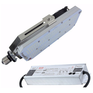 1200 Watt HID Replacement, 240 Watt LED Retrofit Kit, 33,600 Lumens, DLC Listed, 10 Year Warranty.

The LED HID kit will replace up to a 1200 watt metal halide or high pressure sodium bulb. Approved for totally enclosed fixtures, the product utilizes a 240 watt high end external Meanwell driver and high power Nichia LED chips. Available in 4000K, 5000K, 5700K Kelvin. A 480V AC option is available.

Specifically designed for directly replacing HID in shoe box type fixtures, high bay fixtures, wall packs, flood lights, and canopy fixtures. Retrofit kit offers significant energy saving while providing wonderful illuminative solutions to parking lots, car dealers, tennis courts, sports fields, manufacturing plants, shopping centers, supermarkets, and warehouses.

The beam angle is 120 Degrees. A high uniformity and excellent vertical light distribution with reduced glare and effective production and security light levels.

Two component install using external Meanwell driver and LED platter on rotating U bracket. We back our quality with an industry leading 10 year warranty, Take advantage of our 30 day risk free return policy.