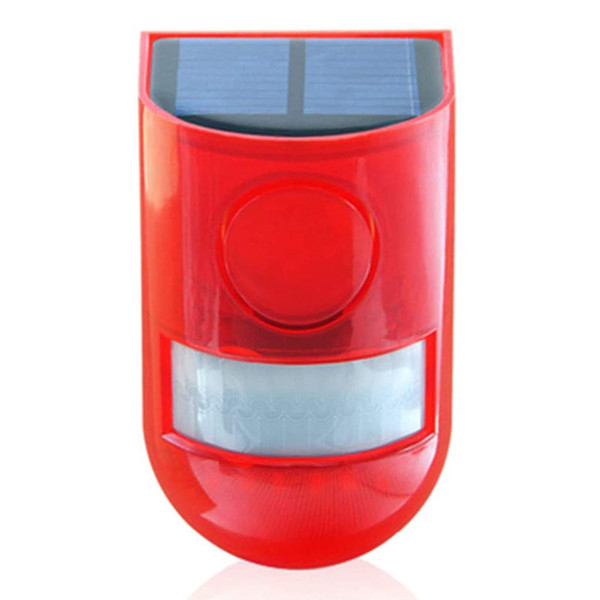 LED Solar Wall Mount Sound and Light Alarm, IP65 Rated, 110db Alarm, 4 Modes

Our LED solar alarm has a sensitive motion sensor that will detect any movement within 16 to 30 feet, activating the sound siren and strobe light. Built in lithium battery can be recharged by solar energy to be recycled for long life. Charging time is 6 to 8 hours, The sensing distance is 16 to 30 feet. Sensing angle is 110 degrees. 110db alarm. 4 switch mode options. 24 hours sound and light alarm mode. 24 hour flash silent alarm mode. Night sound and light alarm mode. Night flash silent alarm mode.

Easy installation which requires no wiring. Product has a high IP65 waterproof rating to ensure trouble free outdoor operation in all weather conditions. Constructed of ABS plastic. Solar panel is 5V 80mAh poly silicon, Battery is 3.7V 400mAh Polymer

LED Solar alarms are suitable for hotels, residential homes, farms, villas, markets, construction sites, apartments and any other area which would require a security alarm. A great product to protect against theft and animal activity.  A very effective repellent for cats, dogs, mice, foxes, raccoons, skunks, badgers, rodents, coyotes and more.

Product Technical Data:
SKU: GS-SAL-WM-1141
Ref: 1141
Brand: LSS
Wattage: 1.48 Watts
Volts: 3.7 Volts
Weight:   10 Ounces
Width: 2.75 Inches
Height: 5 Inches
Depth: 3 Inches
Light Source: LED
LED Type: 6 Red LED's
IP: 65
Beam Angle: 110 Degrees
Life Time: 50,000 Hours
Warranty: 2 Years
Body Color: Red