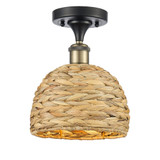 Woven Rattan 1 Light Semi Flush Mount 10 and 8 Inch Wide by Innovations - 516-1C-RBD-8
