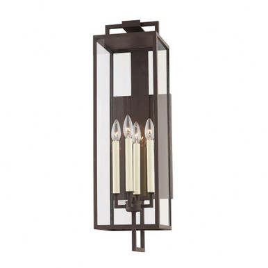 Beckham Four Light Candle Style Outdoor Wall Mount by Troy - B6383-TBZ