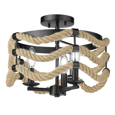 Marissa 3 Light 14.5 Inch Wide Rustic Semi Flush Mount by Golden - 1083-3SF BLK