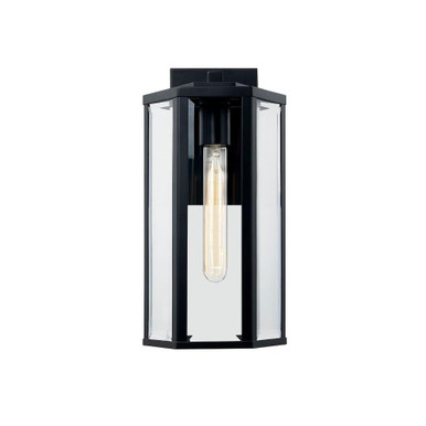Fusion 1 Light Outdoor Wall Mount 14 Inch Tall by Justice Design - FSN-7671W-CLER-MBLK