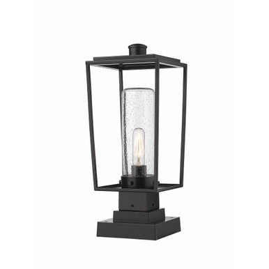 Sheridan 1 Light Outdoor Pier Mount with Seedy Glass 19.75 x 8 In by Z-Lite - 594PHMS-SQPM-BK