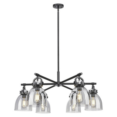 Newton Bell 6 Light Stem Hung Chandelier 26 Inch Wide by Innovations - 410-6CR-BK-G412-7SM