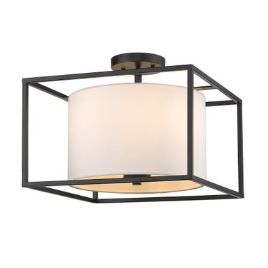 Manhattan 3 Light 14.5 Inch Wide Semi Flush Mount by Golden - 2243-SF BLK-MWS