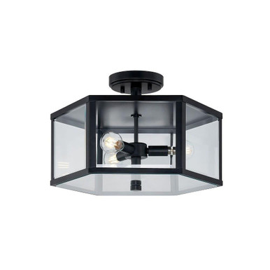 Fusion 3 Light 16 Inch Wide Outdoor Semi Flush Mount by Justice Design - FSN-7679W-CLER-MBLK