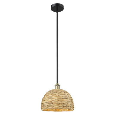 Woven Rattan 1 Light Stem Hung Mini Pendant 12 Inch Wide by Innovations - 616-1S-RBD-12