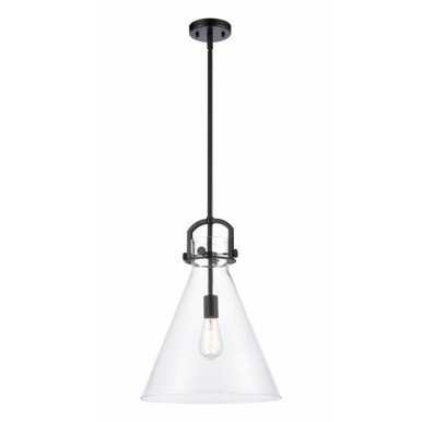 Newton Cone 1 Light Stem Hung Pendant 15 x 14 Inches by Innovations - 410-1SL-BK-G411-14CL