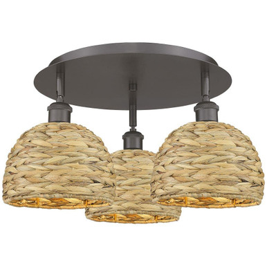 Woven Rattan 3 Light Flush Mount 10.75 Inch X 19.75 Inch by Innovations - 516-3C-RBD-8
