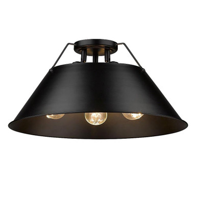 Orwell 3 Light 18.75 Inch Wide Steel Flush Mount by Golden - 3306-3FM BLK-BLK