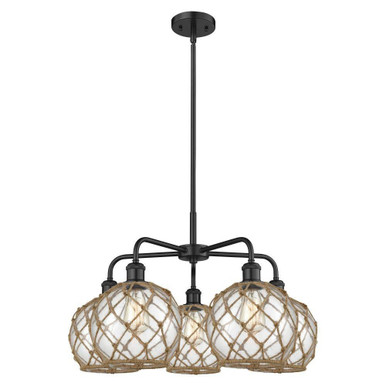 Farmhouse Rope 5 Light Stem Hung Chandelier 26.5 Inch Wide by Innovations - 516-5CR-G12-8R