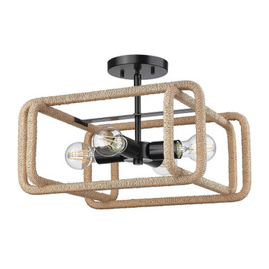 Camden 4 Light Semi Flush Mount 11.25 Inch Tall X 15.75 Inch Wide by Golden - 6085-SF BLK-NR