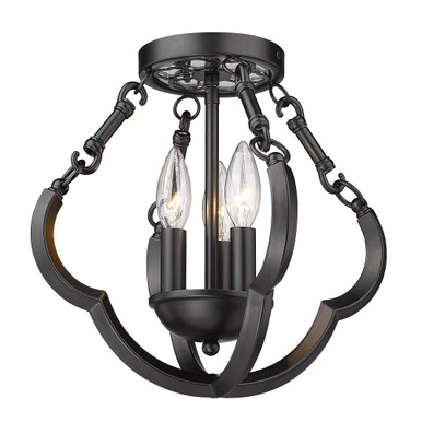 Saxon 3 Light Semi Flush Mount 12 Inch Tall and 12.88 Inch Wide by Golden - 5926-SF12 BLK