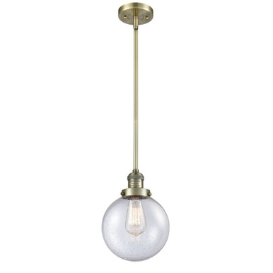 Beacon 100W 1 LED Stem Hung Mini Pendant 11.5 Tall X 8 Wide by Innovations - 201S-AB-G204-8-LED