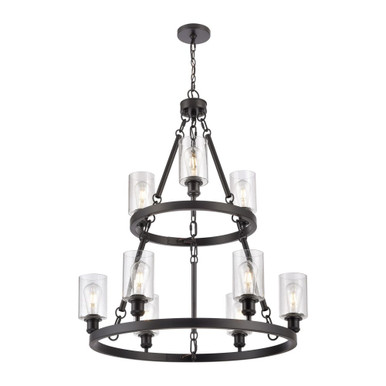 Clymer 9 Light Chain Hung Chandelier 39 and 30 Inch Wide by Innovations - 8203-BK-G804