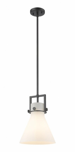 Newton Cone 1 Light Stem Hung Mini Pendant 13.63 X 10 Inch by Innovations - 411-1SM-BK-G411-10WH