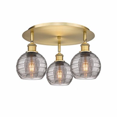Athens Deco Swirl 3 Light 17.63 Inch Wide Flush Mount by Innovations - 516-3C-BB-G1213-6SM