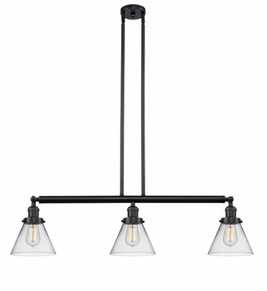 Cone 3 Light Stem Adjustable Island 10 and 40.25 Inch Wide by Innovations - 213-BK-G42
