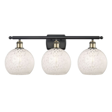 White Mouchette 3 Light Bath Vanity 11 Inch and 28 Inch Wide by Innovations - 516-3W-BAB-G1216-8WM