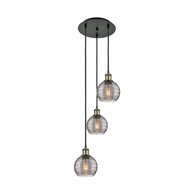 Athens Deco Swirl 3 Light Cord Hung Multi Pendant 25.13 Inch by Innovations - 113B-3P-BAB-G1213-6SM