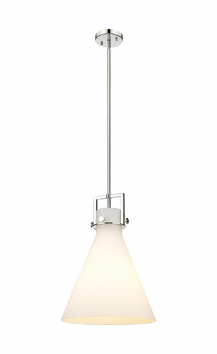 Newton Cone 1 Light Stem Hung Pendant 17 and 14 Inch Wide by Innovations - 411-1SL-PN-G411-14WH