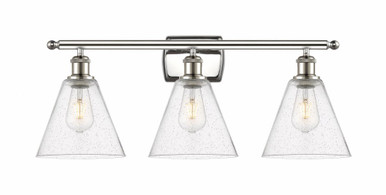 Berkshire Glass 3 Light Bath Vanity 11 Inch and 28 Inch Wide by Innovations - 516-3W-PN-GBC-84