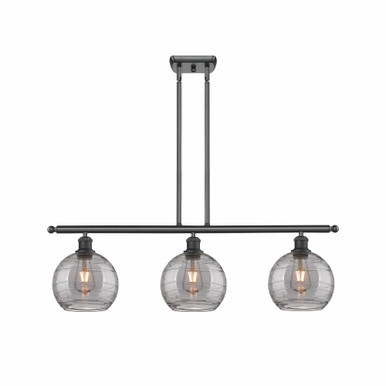 Athens Deco Swirl 3Light Stem Hung Island 10.38 InchX36 Inch by Innovations - 516-3I-BK-G1213-8SM