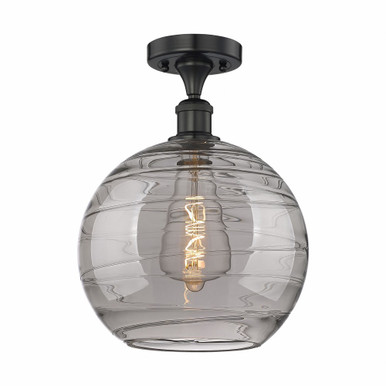 Athens Deco Swirl 1Light Semi Flush Mount 15.38 InchX12 Inch by Innovations - 616-1F-BK-G1213-12SM