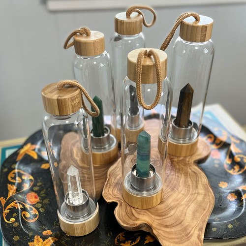 Smudgealicious • Glass & Bamboo Crystal Water Bottles