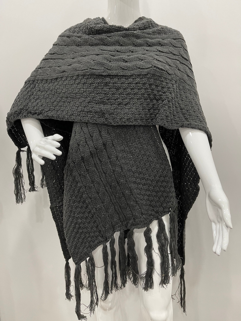 Two-Tone Cable-Knit Poncho # P054 - High Fashion Trading