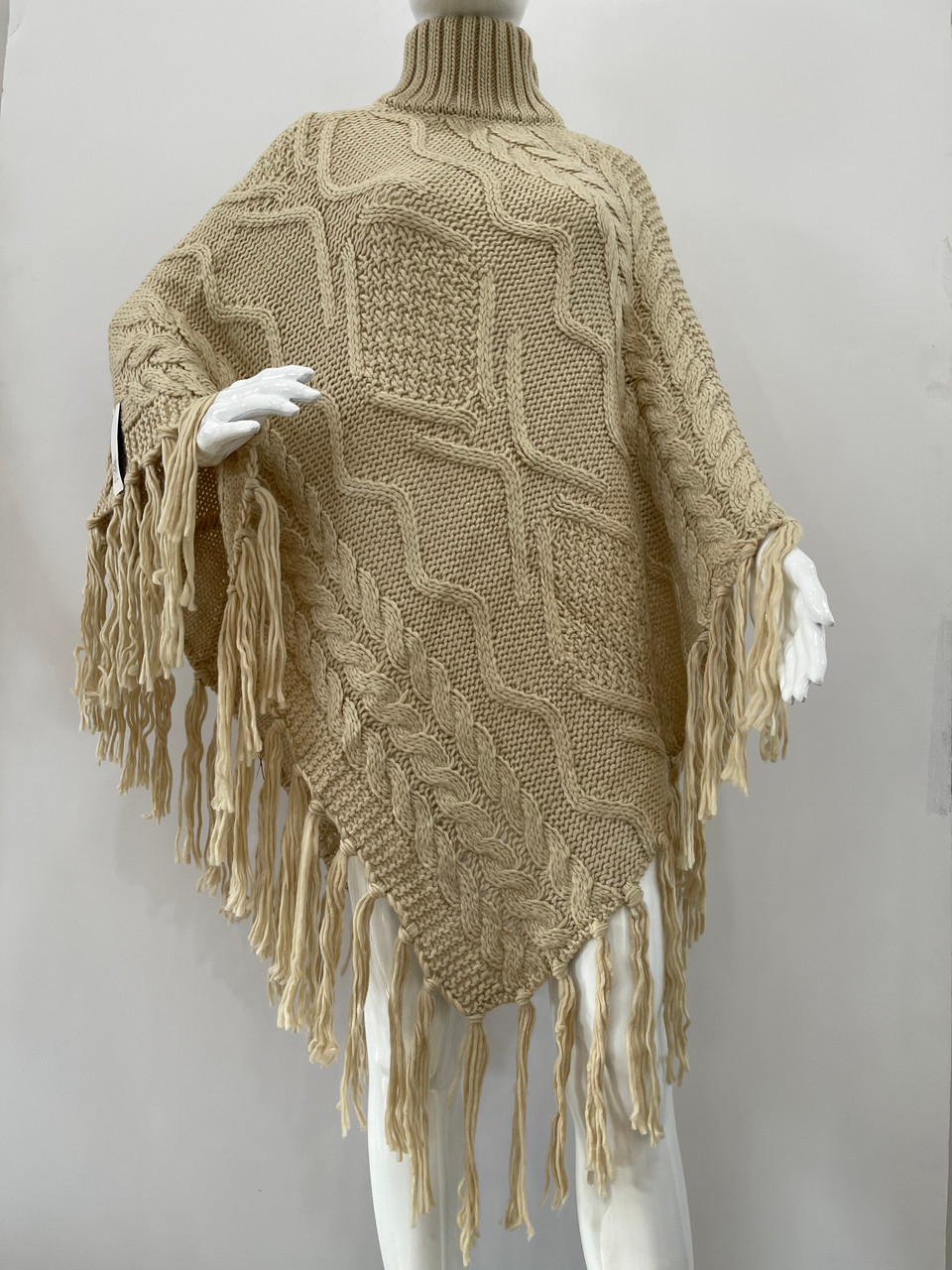 Two-Tone Cable-Knit Poncho # P054 - High Fashion Trading