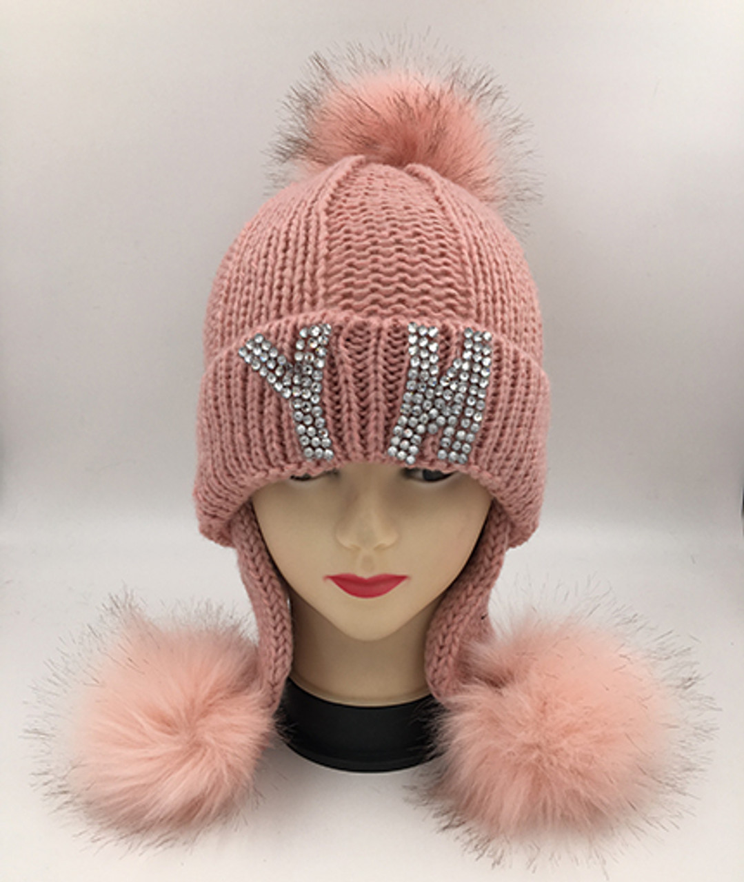 New! NY RhineStone Knit Hats with Fur Ball Assorted Dozen #H1214 - High  Fashion Trading