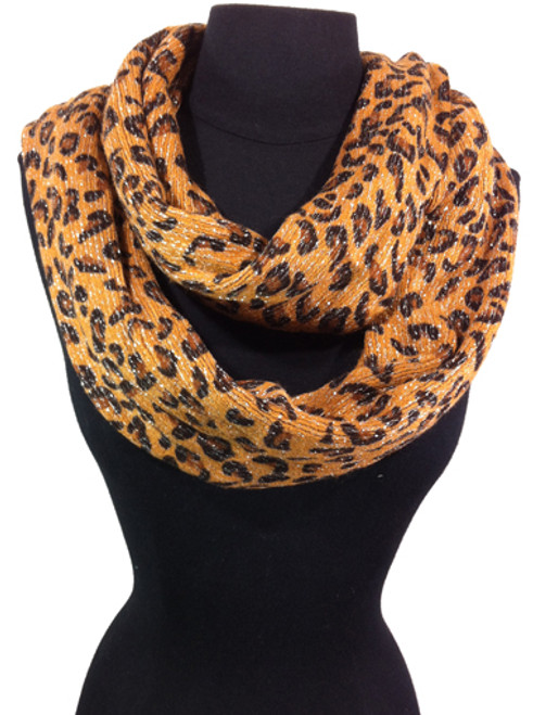 Warm Knitted Leopard With  Metallic Large Loop Infinity Scarf  Dozen #395