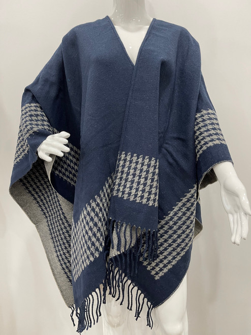 Houndstooth Pattern Open Poncho # P035