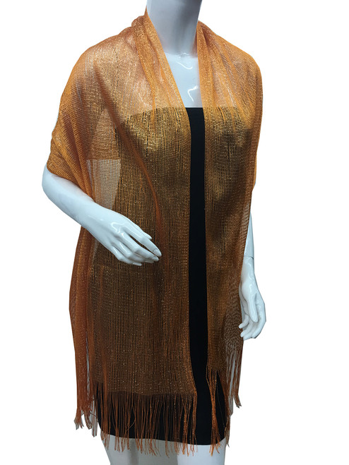 women's glitter metallic shawl scarf  Orange # 736-13