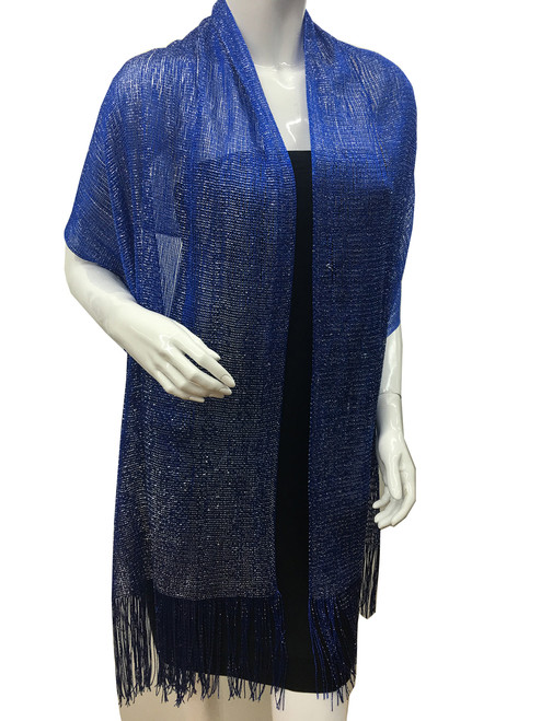women's glitter metallic shawl scarf  Royal Blue with silver # 736-18