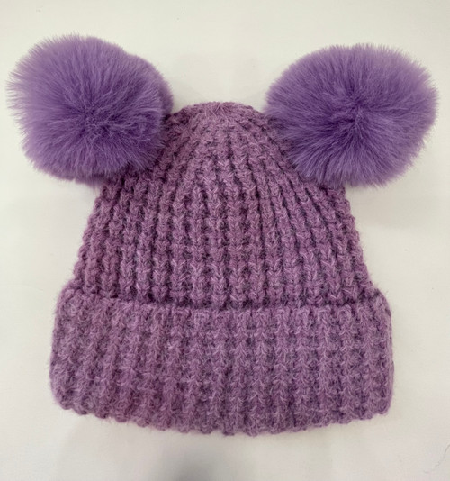 NEW! Knit Cable Beanie with Double Pom Pom # H1340