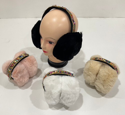 NEW! Winter Warm Soft Fuzzy Bejeweled Earmuffs # EM5011